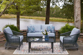 Bay Furniture Gallery - Ashley Furniture - Bridges Beach Outdoor - Love/Chairs/Table Set (4/CN) / Gray - PCP391-080